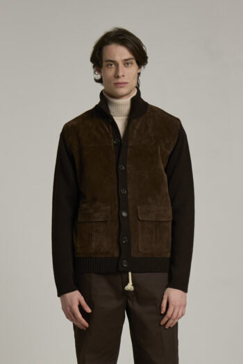 Giacca bottoni lana+pelle moro FIESOLI